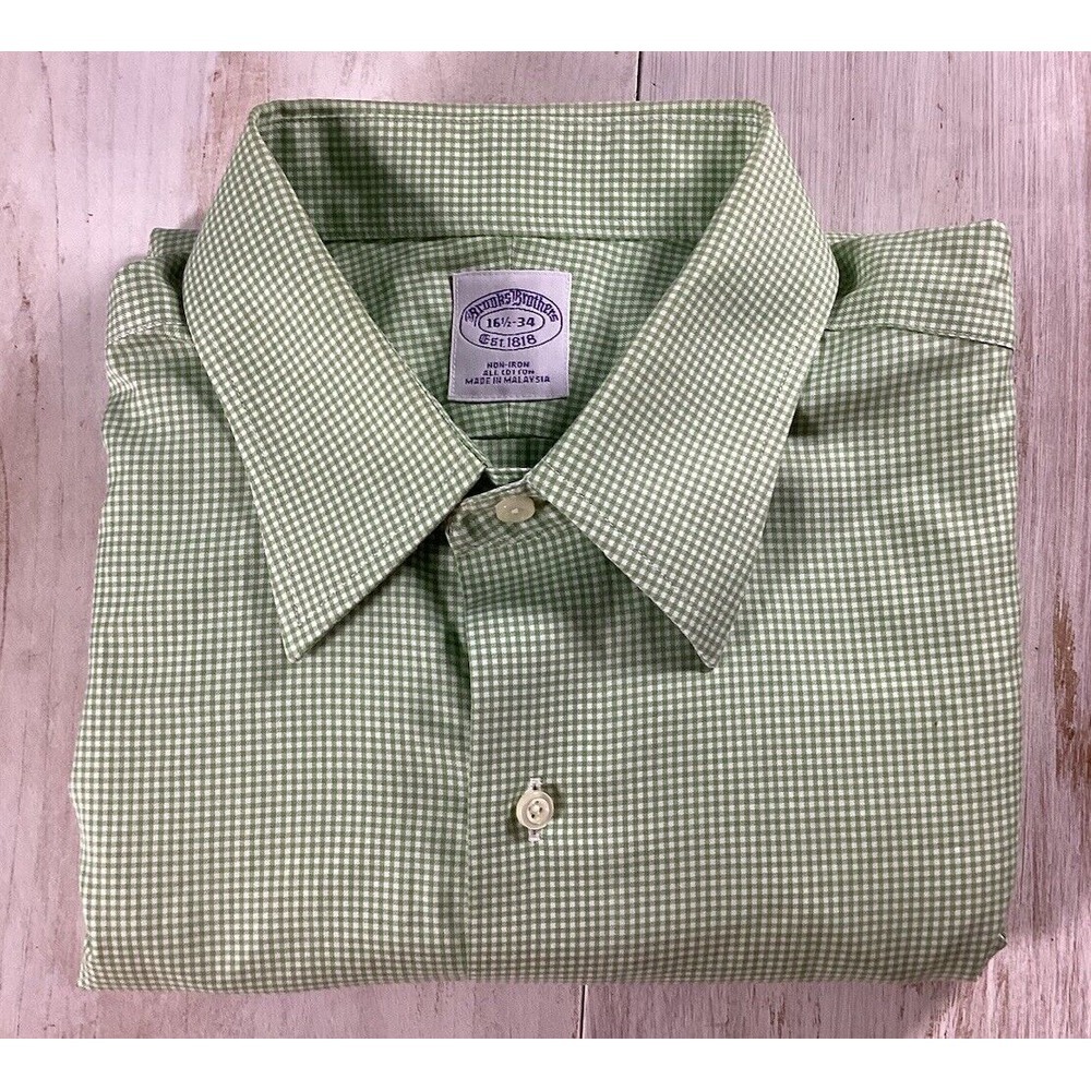 Brooks Brothers Green And White Plaid Long Sleeve Button Down 16 1/2-34 Spring